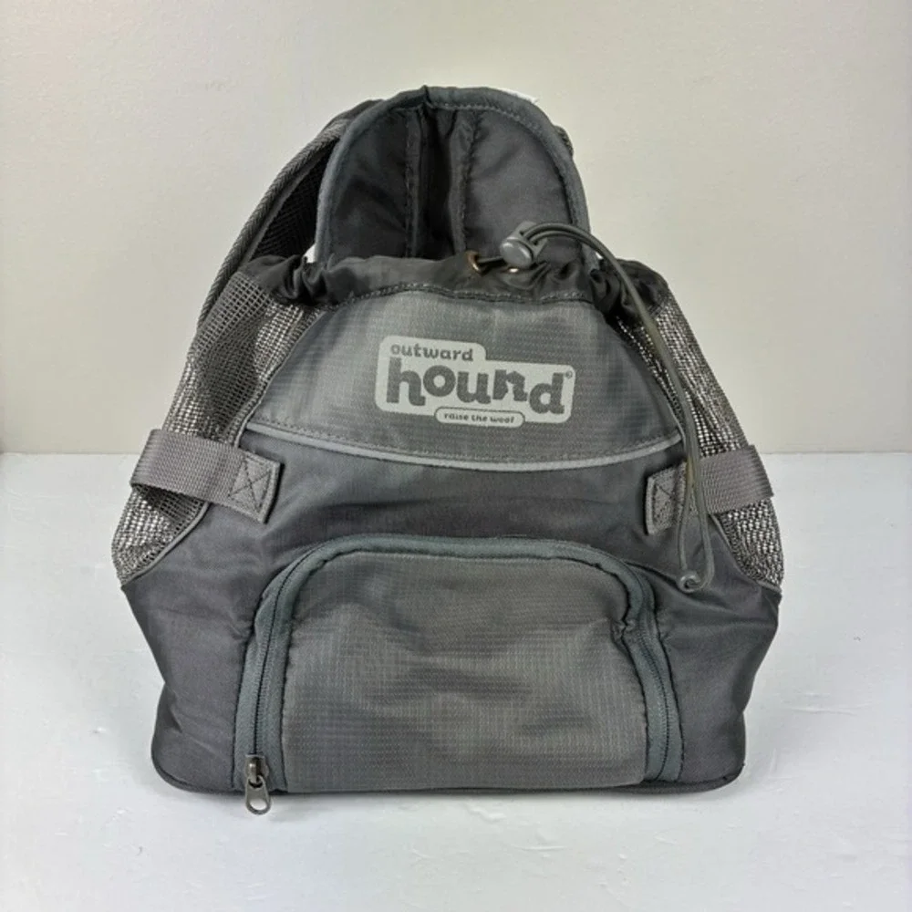 Outward Hound Dog Carrier Backpack Travel Bag Drawstring Closure Gray